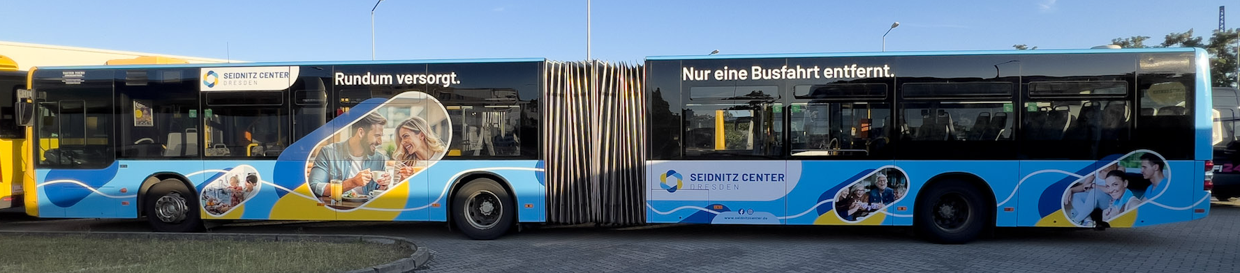 Seidnitz Center Dresden – Ganzgestaltung auf dem Gelenkbus