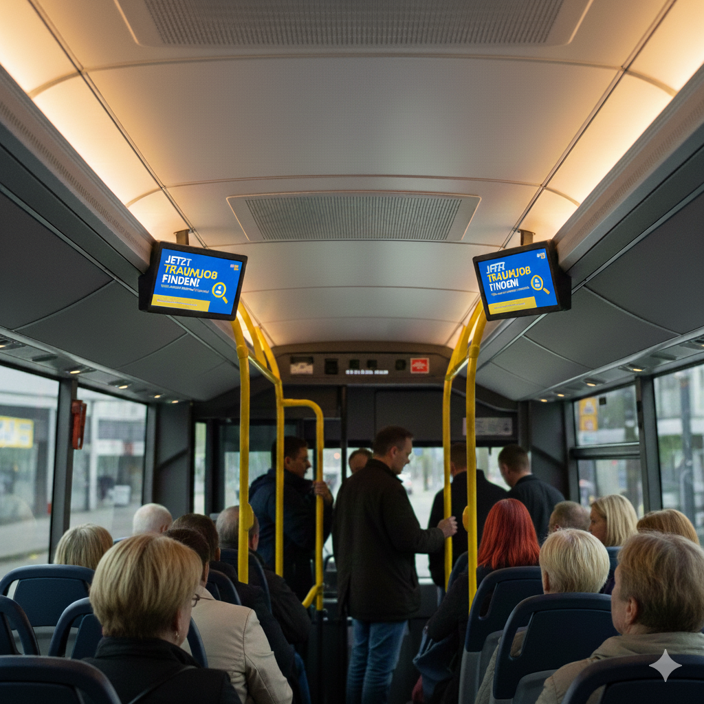Fahrgast TV Monitor im Bus mit digitaler Werbung