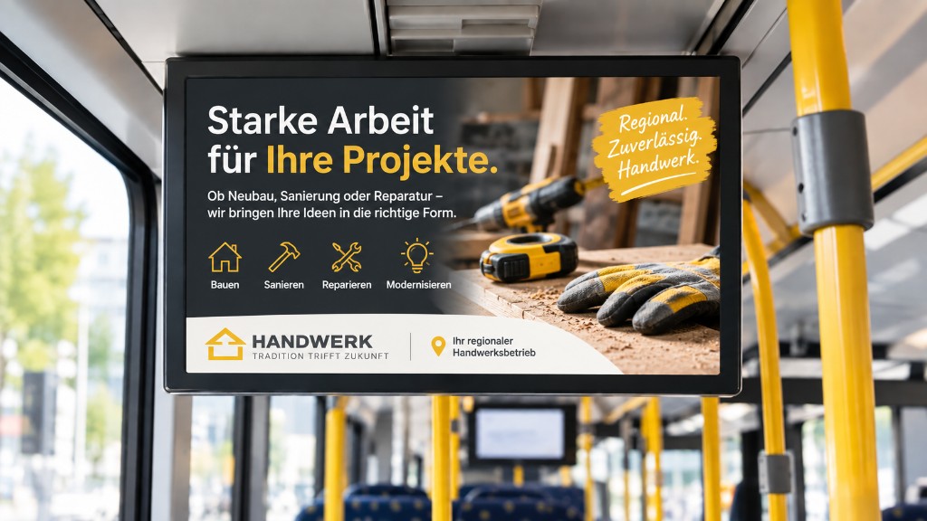 Beispielspot Handwerk auf einem Monitor im Bus