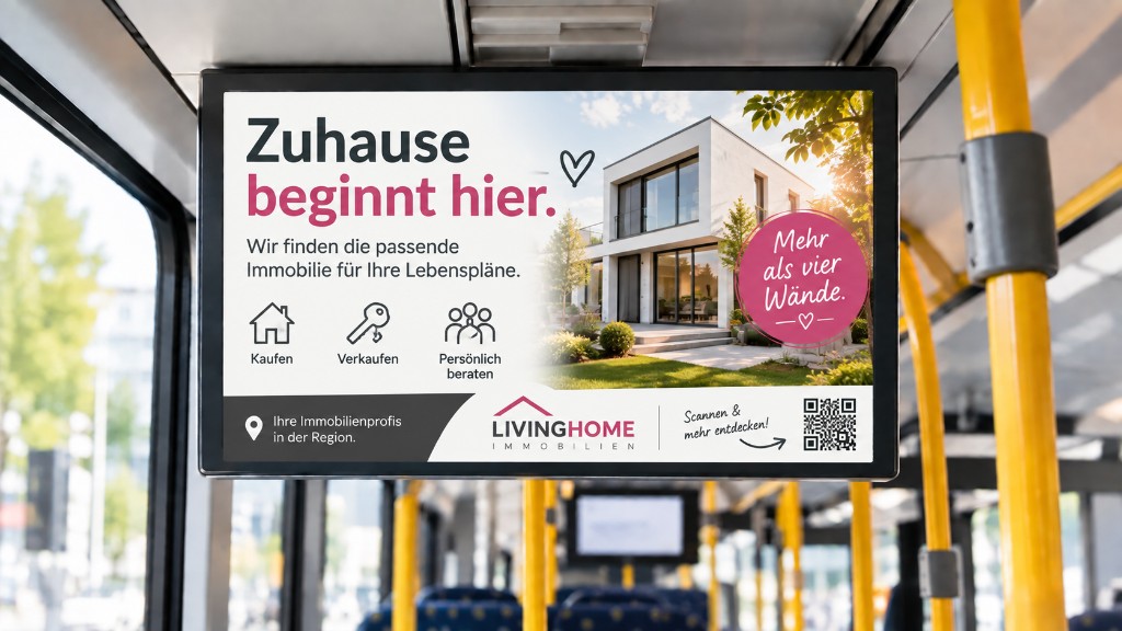 Beispielspot Immobilien auf einem Monitor im Bus